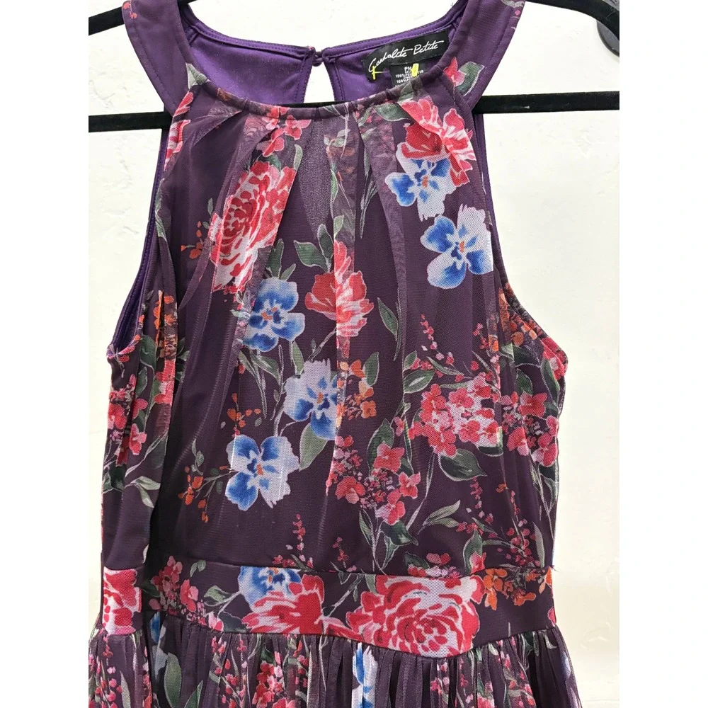 Candolite Petite Purple Floral Mesh Maxi Dress Sleeveless PM DB7359-MLP-21542RH